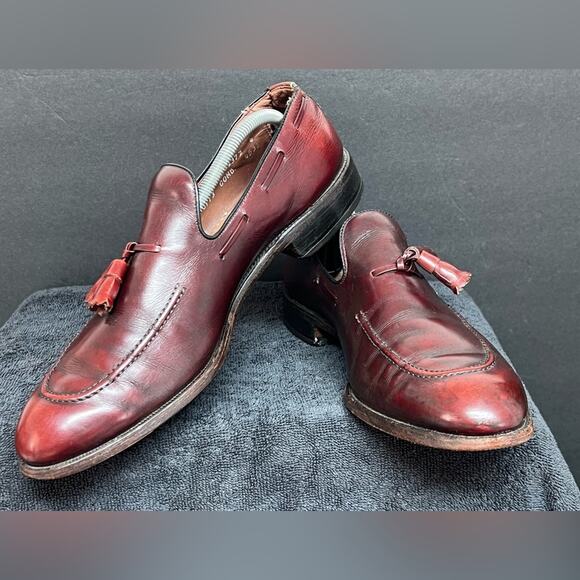 Allen Edmonds Saratoga Tassel Loafers Slip On Shoes Men SZ 11 C Burgundy Leather - Picture 1 of 10